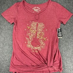 Hard Rock Guitar Company T Shirt Top Womens Medium Burgundy Floral